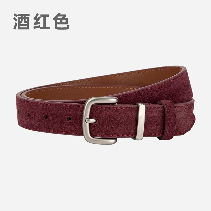 日系复古小众绒面磨砂腰带女士真皮针扣百搭牛仔裤带流行牛皮皮带|undefined