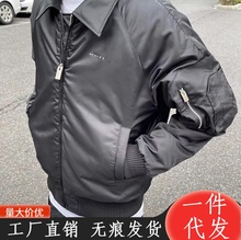 2022秋冬新款金属印花翻领飞行服男上衣高街宽松休闲薄棉衣外套潮