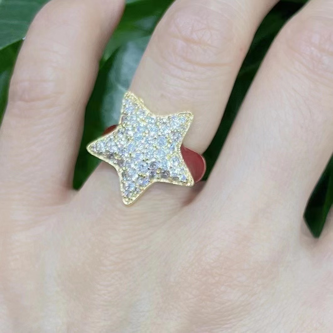 Retro Colorful Inlaid Zircon Five-pointed Star Decor Ring display picture 3