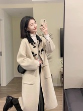 牛角扣呢子大衣女中长款新款秋冬季韩系宽松小个子羊毛呢外套