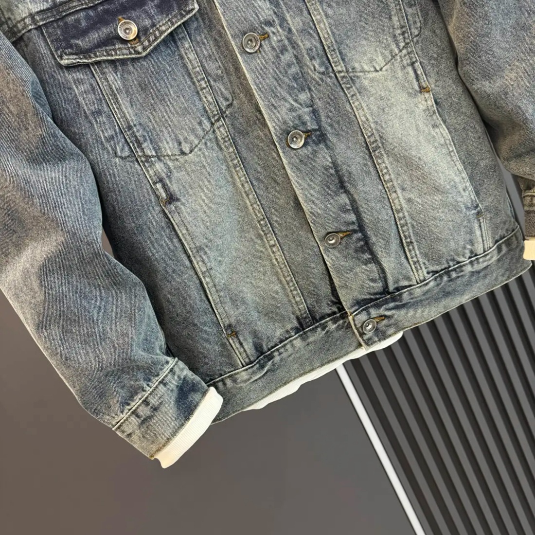 Retro chaqueta de vaquín lavado con agua hombre primavera y otoño nueva letra impresa de silicona chaqueta de trabajo con solapa suelta