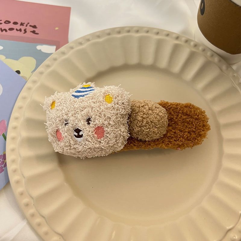 Fealdos galletas de invierno y otoño peluche lindos pinzas de cabello de oso, pinzas de boca de pato de tamaño grande para lavar la cara, adornos de cabello de la niña tarjeta lateral
