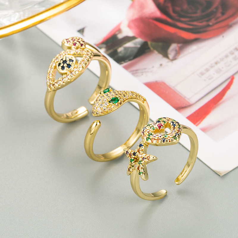 Fashion Copper Micro-inlaid Zircon Star Heart-shaped Ring display picture 2
