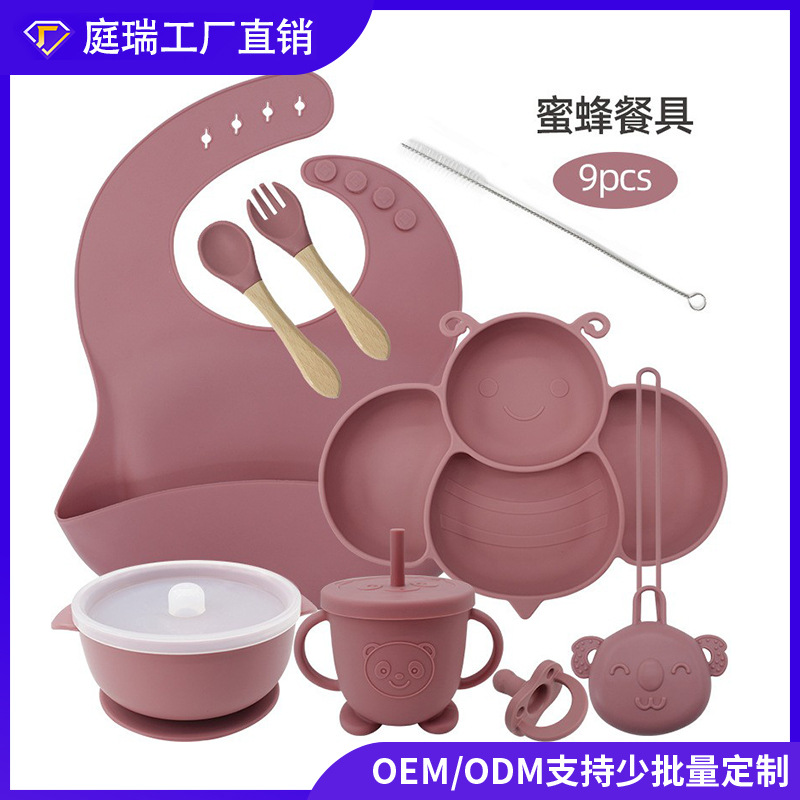 De dibujos animados de los niños vajilla Placa de rejilla de alimentos para bebés suplemento integrado de grado alimenticio Placa de silicona integrada ventosa