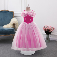 露肩愛洛公主長裙女童ins網紗晚禮服外貿款歐美連衣裙公主風