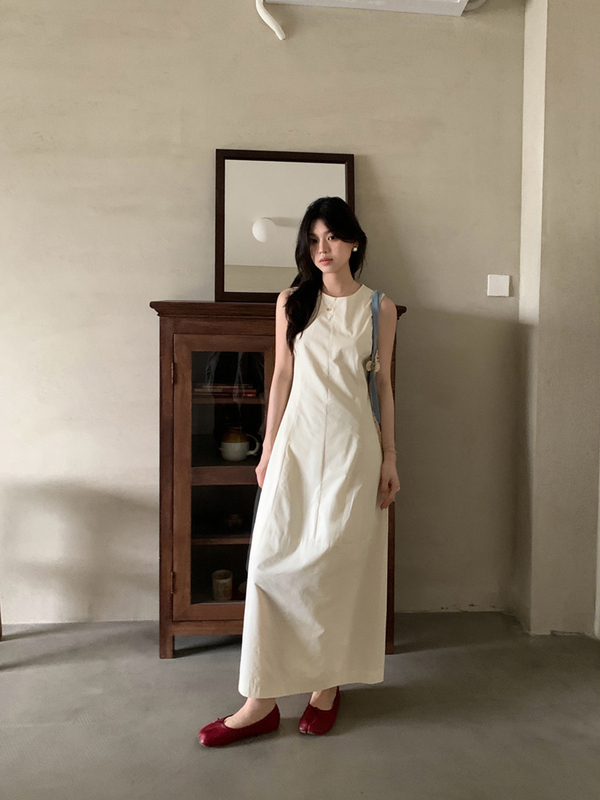 2025夏季新款法式复古拼接收腰显瘦时尚气质背心长裙连衣裙女chic|undefined