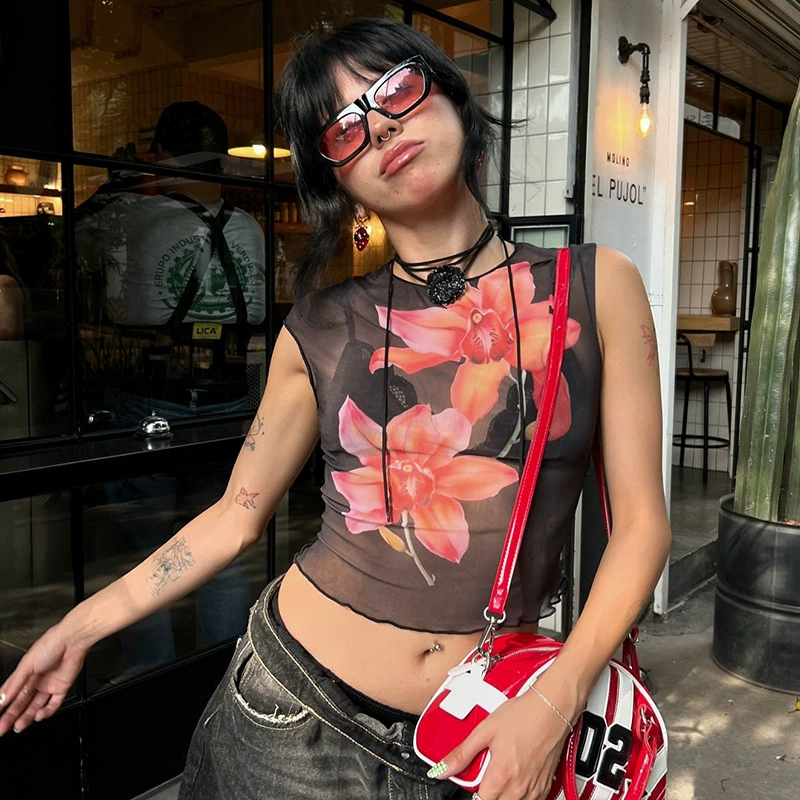 H053TP Европа и США Spice Girl 2024 Новый летний круглый вырез без рукавов