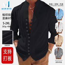欧美 TEMU  亚马逊 男式四季外贸 男士复古休闲宽松亚麻长袖衬衫