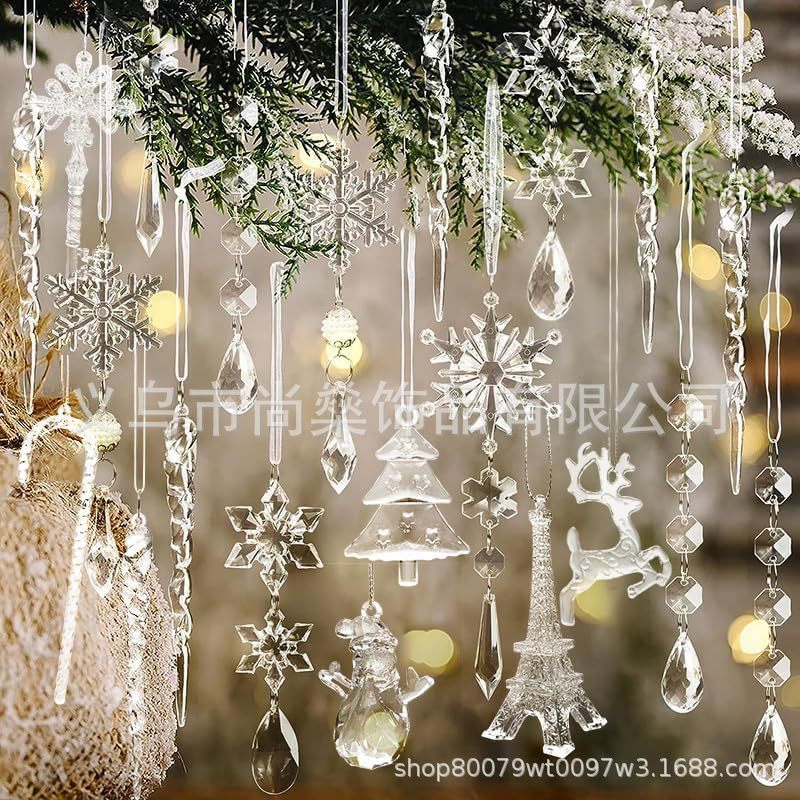 新款32件套圣诞雪花和冰柱圣诞树装饰挂件圣诞节悬挂装饰品|undefined