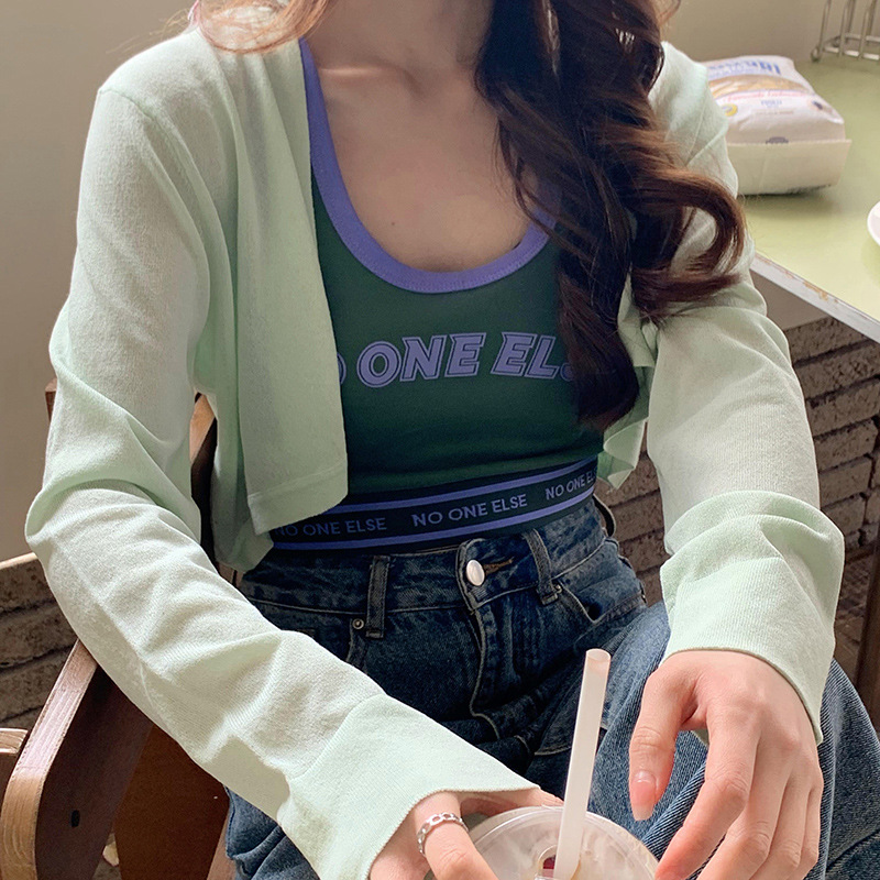 Ropa de protección solar de las mujeres primavera y verano de punto Delgado cardigan de seda de hielo de punto exterior chal con tirantes falda blusa abrigo