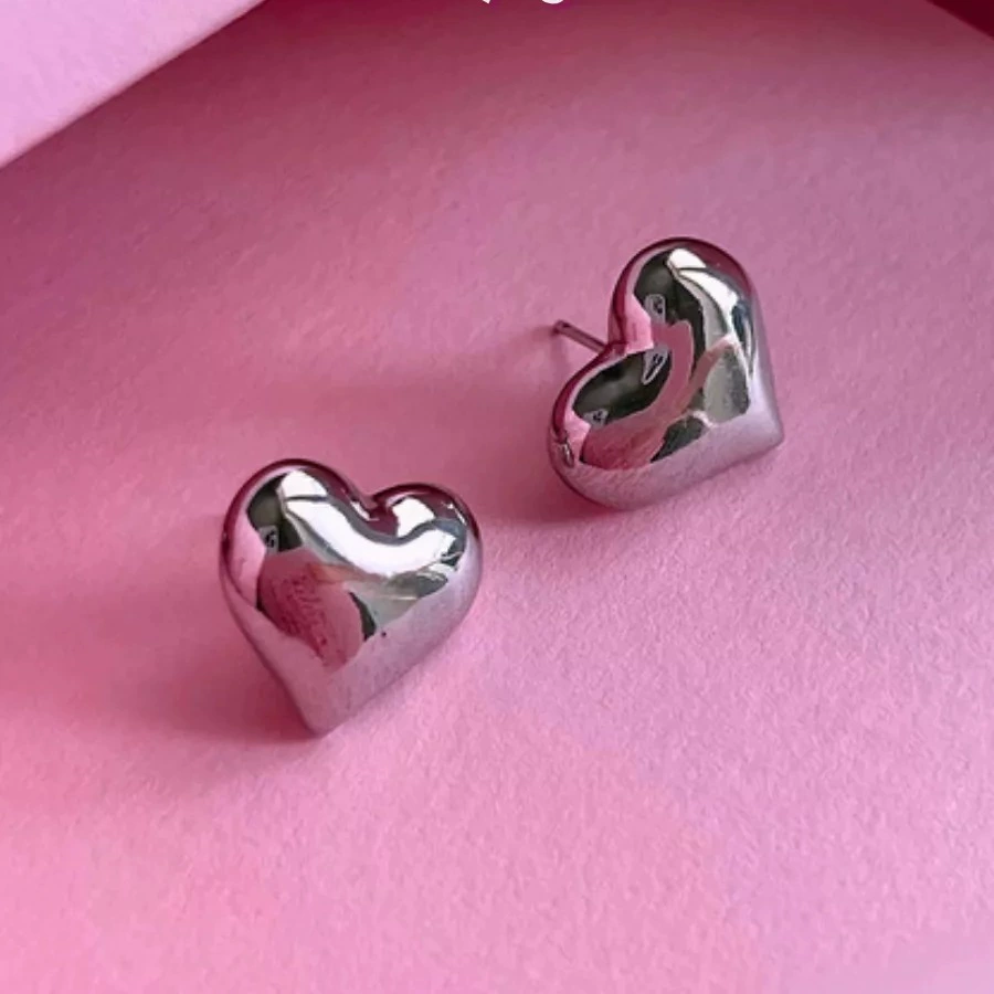 Серебряные штифтовые серьги‑сердца 925 пробы, простые и элегантные, бренд ; цвета золото и сталь