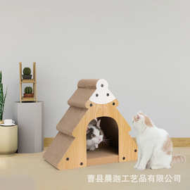 跨境木质猫抓板三角形圣诞树造型猫窝剑麻不掉屑猫咪磨抓板猫爬架