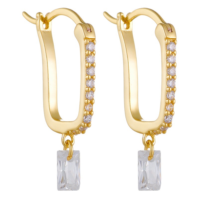 Exquisitos pendientes de diamantes en forma de U diseño de nicho femenino europeo y americano transfronterizo cuadrado ZIRCON pendientes de plata de ley pendientes de alto grado