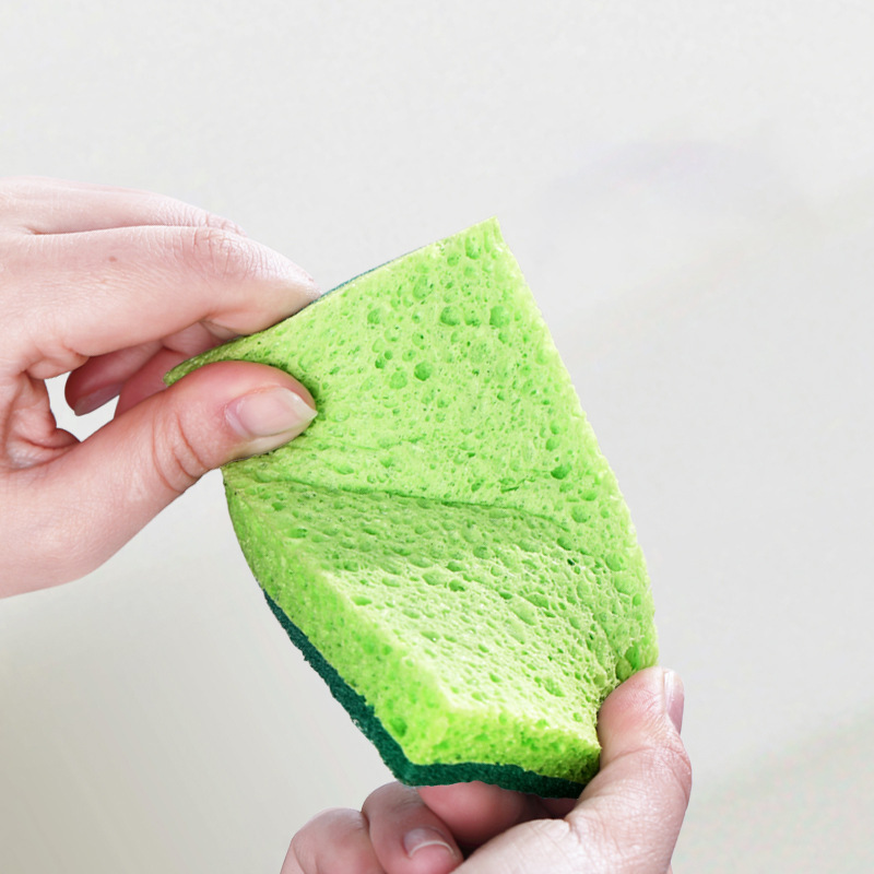 Cocina de limpieza de polpa de madera esponja limpia multifuncional cepillo de doble cara tela limpia fibra vegetal doméstica limpieza de platos