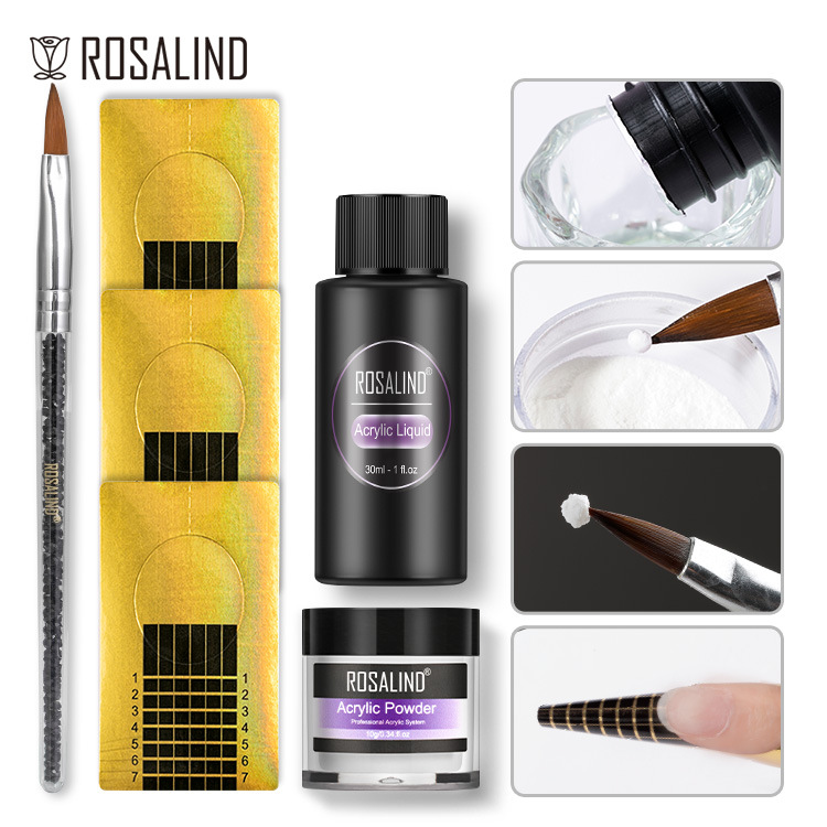 rosalind3色水晶粉套装 美甲初学者水晶雕花粉延长美甲粉工具套装