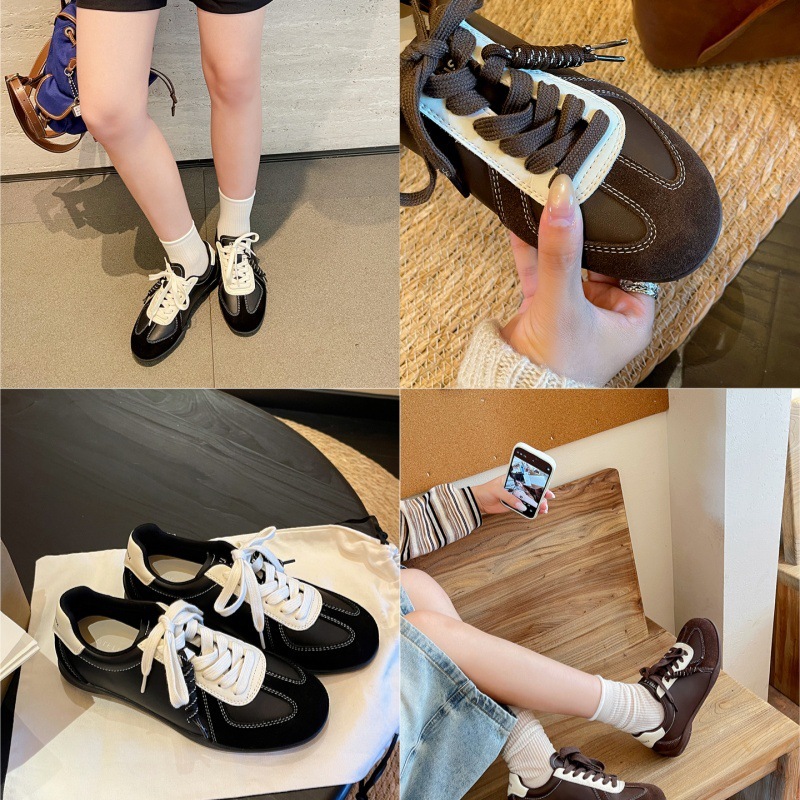 羊皮版~复古拼色平底德训鞋女新款秋季厚底运动鞋阿甘休闲鞋板鞋|undefined