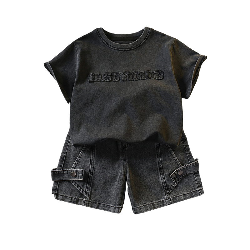 7340 Traje de manga corta para niños 2025 Nuevo estilo de verano para niños Ropa delgada coreana Camiseta de verano de dos piezas Verano