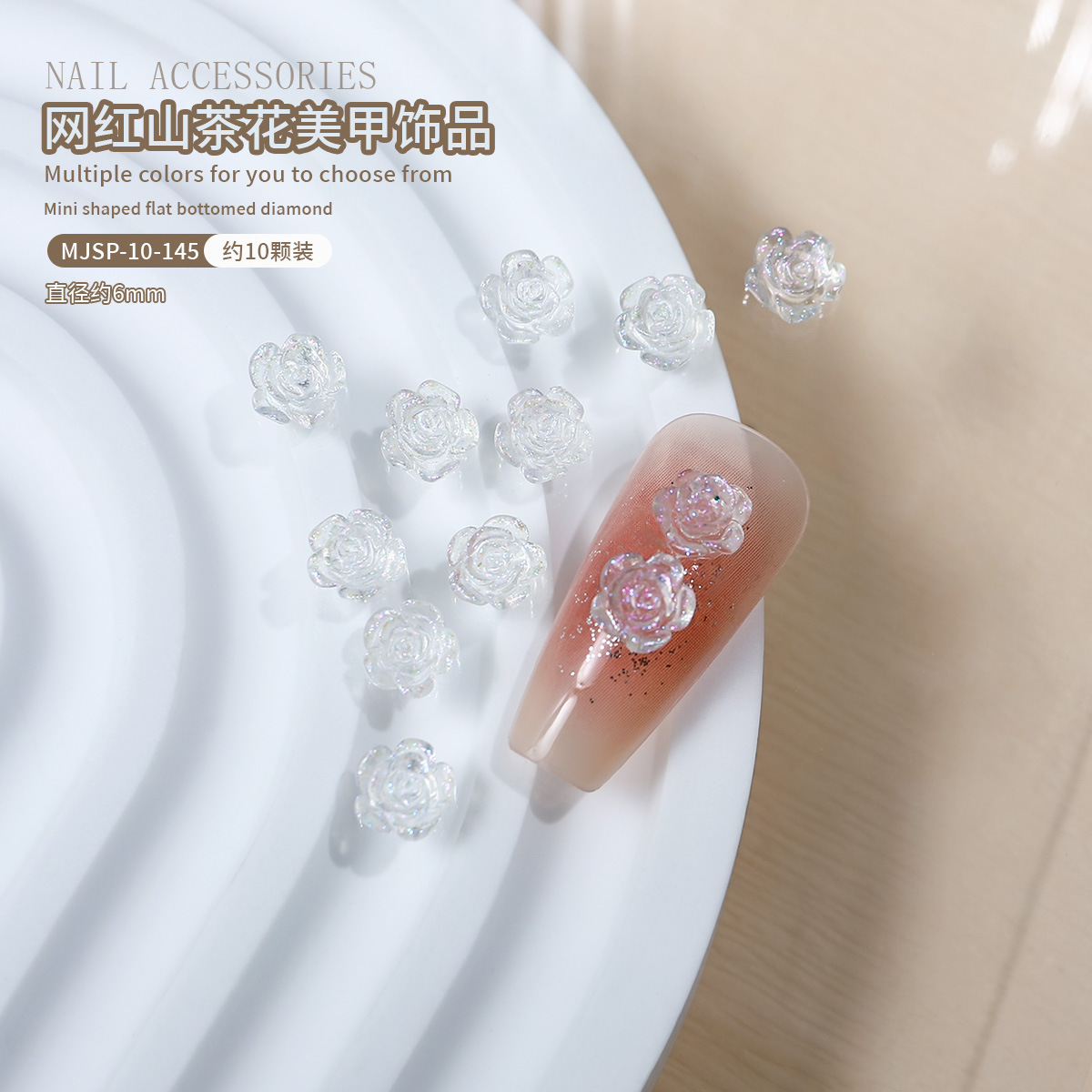 Joyas de manicura DIY 10 piezas de luz nocturna mezcla tridimensional camellia flor decoración conjunto de accesorios de manicura falsas