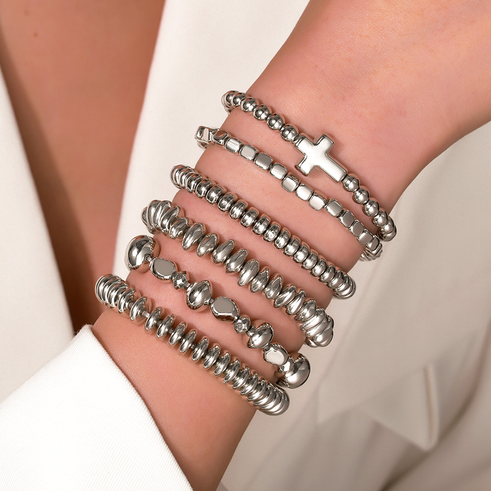 Bracelets Classification Vintage Style Classic Style Geometric Cross Solid Color CCB Ball Chain Beaded Bracelets Wholesale