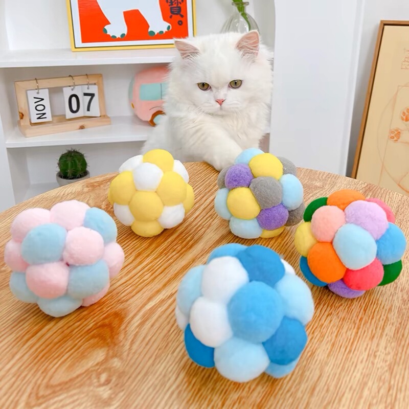 7Cm9Cm Pet Cat Teasing Toy Bell Ball Plush Ball Cat and Dog Catnip Small Ball Mini