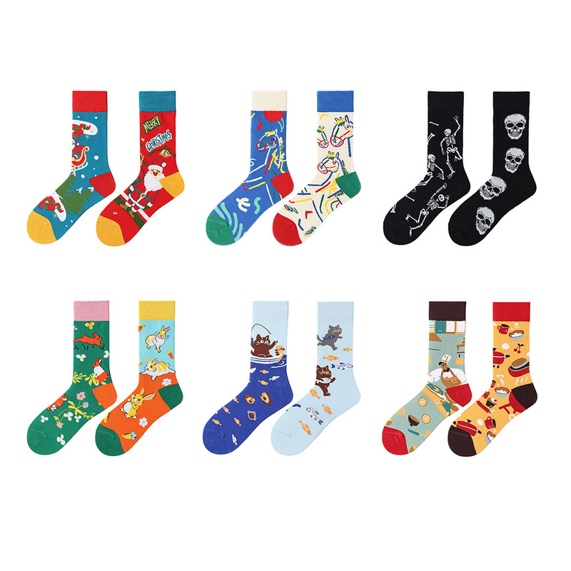 Cross-Border New Ab Socks Asymmetric Design Men's Socks Creative Stylish Cartoon Socks Sports Casual Mid-Calf Cotton Socks Women Cross-Border New Ab Socks Asymmetric Design Men's Socks Creative Stylish Cartoon Socks Sports Casual Mid-Calf Cotton Socks Women