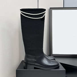 2025新款靴子女长靴女款时尚高筒靴小个子长筒靴黑色骑士靴大筒围