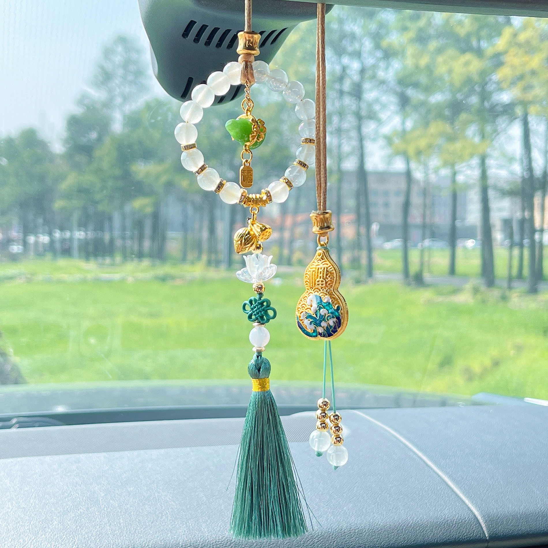 [Fu He Lu] Guofeng Hulu Car Pendant Tassel Car Rearview Mirror Pendant for Ping An Car