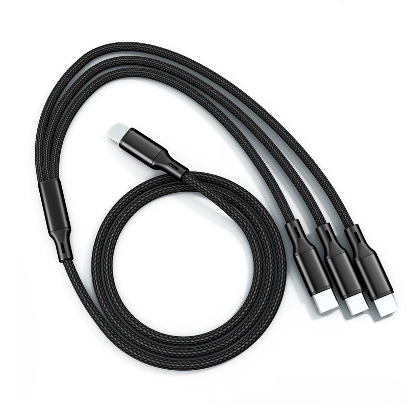 Переходник Type-C к одному разъему: три данных кабеля, USB-C тройной разъем, трехступенчатая быстрая зарядка, нейлоновый плетёный кабель оптом