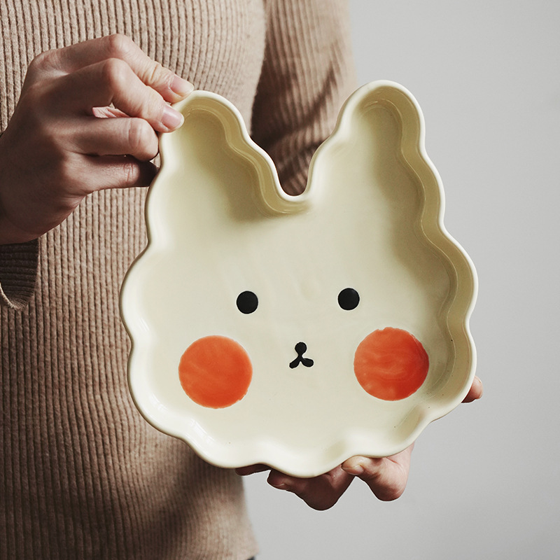 Plato japonés creativo encantador de dibujos animados, plato de conejo para bebés, plato de comida para niños, plato de bocadillos para animales domésticos, plato de comida