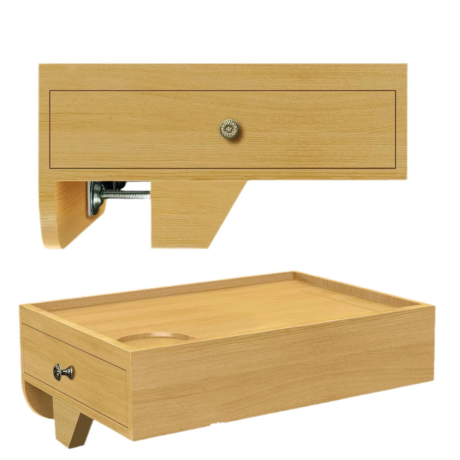 Nuevo marco de borde de cama de bambú Mesa de borde de cama con cajón Estante de almacenamiento de borde de cama de madera Clip de bambú Estante de bandeja