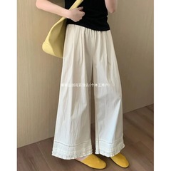 大码温柔风刺绣阔腿裤女新款夏季复古休闲裤胖遮肉显瘦裤子