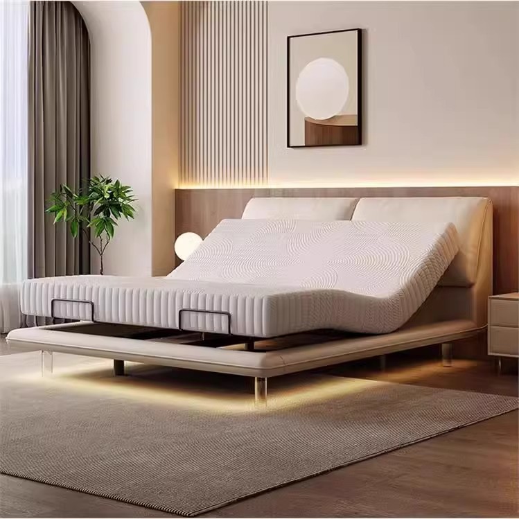Cama inteligente eléctrica multifuncional moderna y simple para dormitorio principal, cama de cuero de orejas de elefante flotante totalmente automática image 3