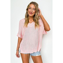 U 33438 Loose V Neck Short Sleeve Knitwear ������֯�� �羳��