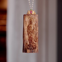 天然海南乌身圆叶奇楠沉香观音牌吊坠S925纯银沉香文创珠宝配饰