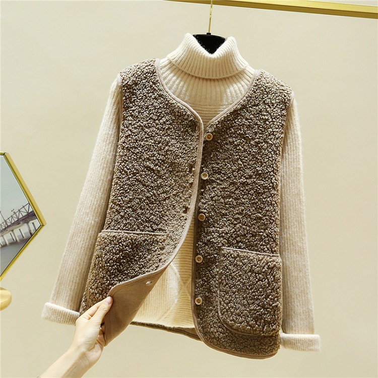 Cordero Chaleco de felpa para las mujeres 2023 Otoño e Invierno corto estilo coreano piel integrada todo-fósforo chaleco