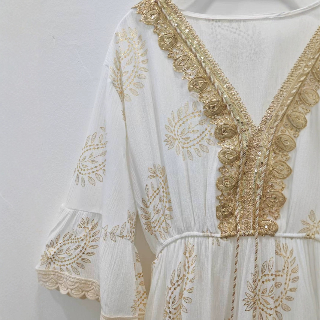 New Women's Fashion Malay Indonesian Muslim Robe Fashionable Gold Embroidered Dress_ecoleips.com
