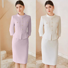 春秋新款小香风气质名媛醋酸圆领假两件连衣裙修身显瘦高级感女裙