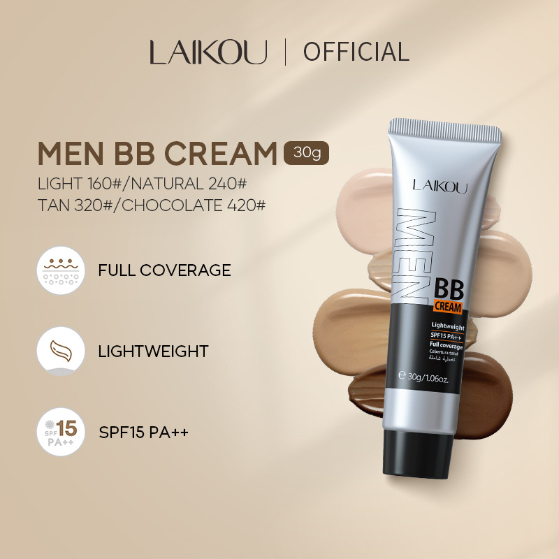 Temu Version LAIKOU Men's BB Cream 30g (Squeeze Tube), Multi-Color Available, Concealer Cosmetics, Color Makeup