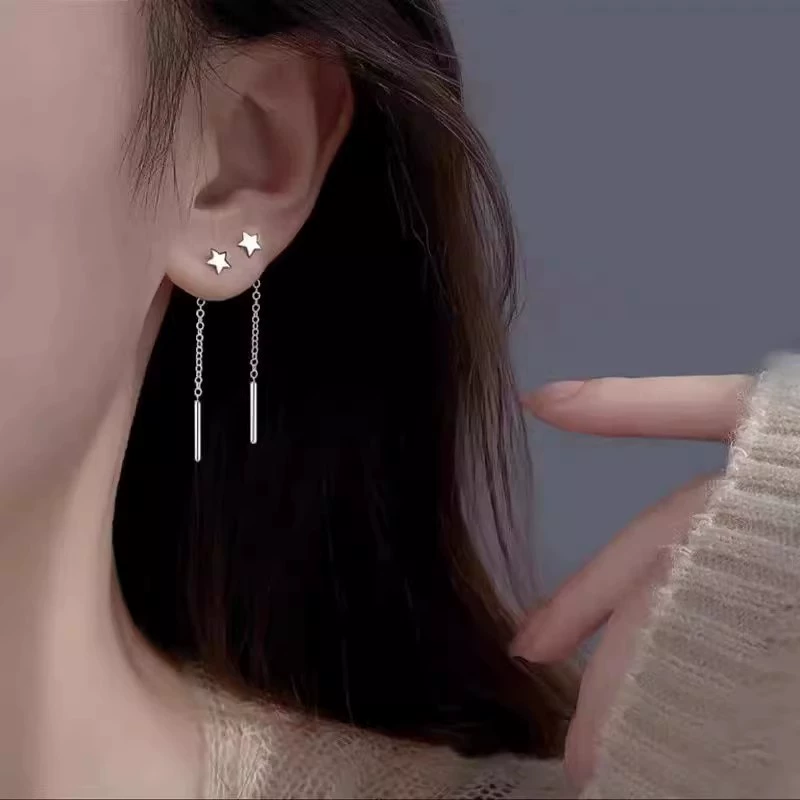 Серебряные серьги-гвоздики S925, новая модель лета 2025 года, элегантные короткие серьги-цепочки с кисточками, оптом