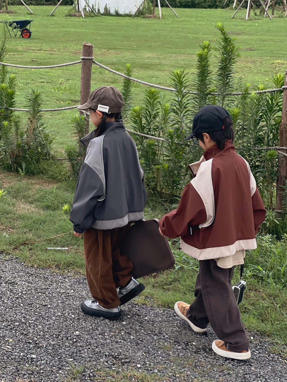 儿童外套春季新款防风冲锋衣男童夹克时髦女童拼色开衫潮外穿上衣