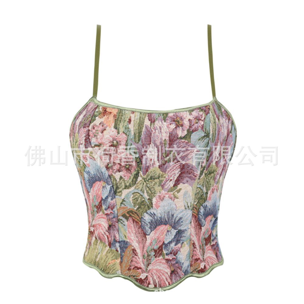 New Niche Oil Painting Style Suspender Tube Top Slimming Fishbone Women's Body Shaping Top Cross-Border Wholesale