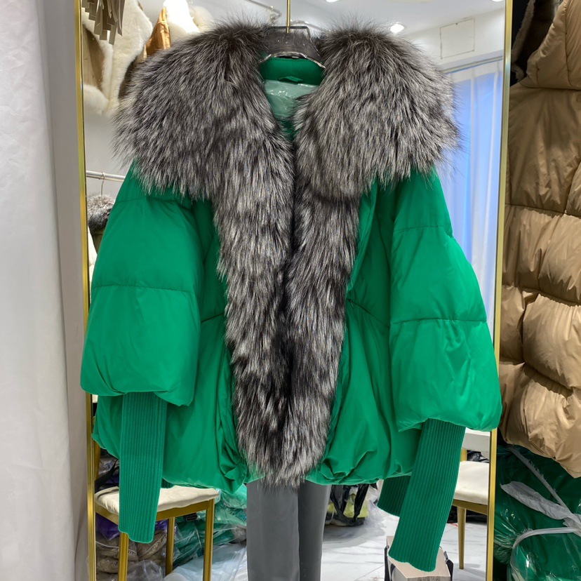 Abbigliamento da donna nuovo di alta qualità pelliccia grande collo di pelliccia di volpe giacca di piumino d'anatra bianca donna caldo cappotto manica in maglia tendenza_voghion.com