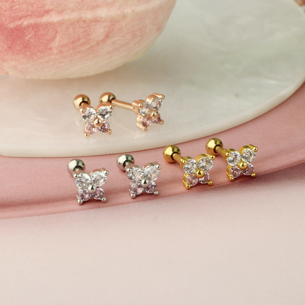 Rose Gold Butterfly Ear Stud CZ Cute Cartoon Stainless Steel Earring for Women Men Wholesale detail image 8