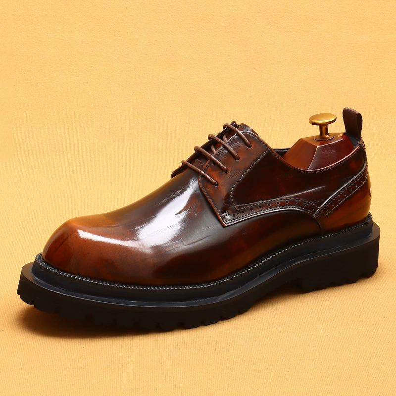 Shoes English style for leather shoes, high classic suit for leisure platform, footwear