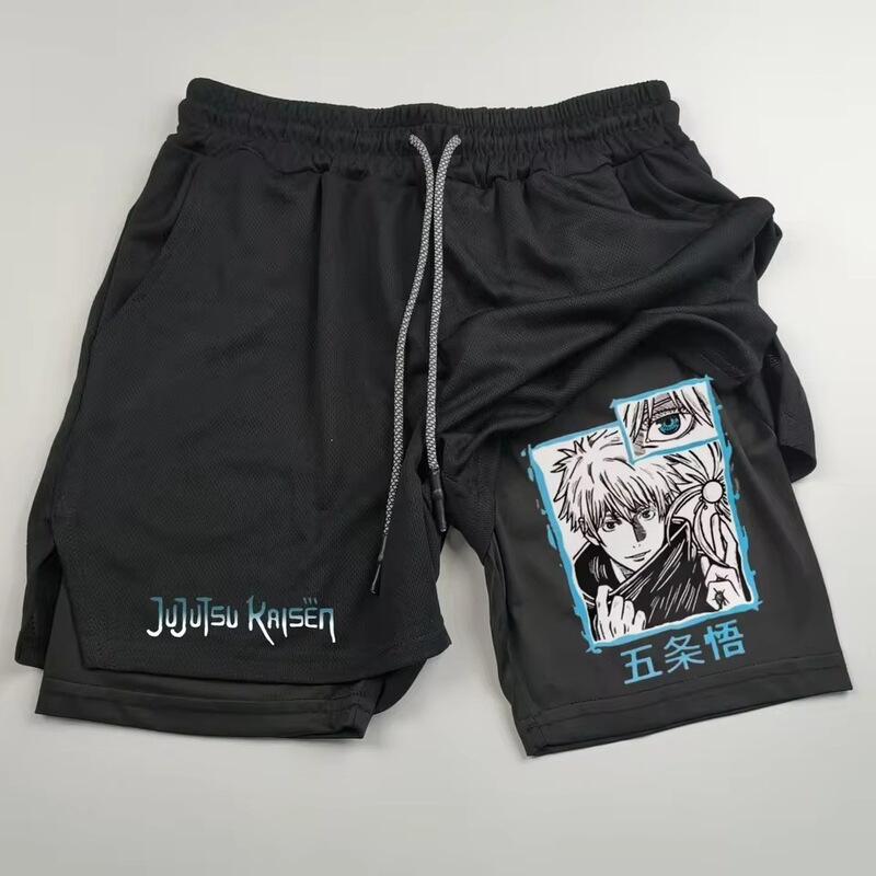 Gojo Satoru Men's 2-in-1 Shorts Fitness Sports Pants New Japanese Anime Double Layer Quick Dry Gojo Satoru Men's 2-in-1 Shorts Fitness Sports Pants New Japanese Anime Double Layer Quick Dry