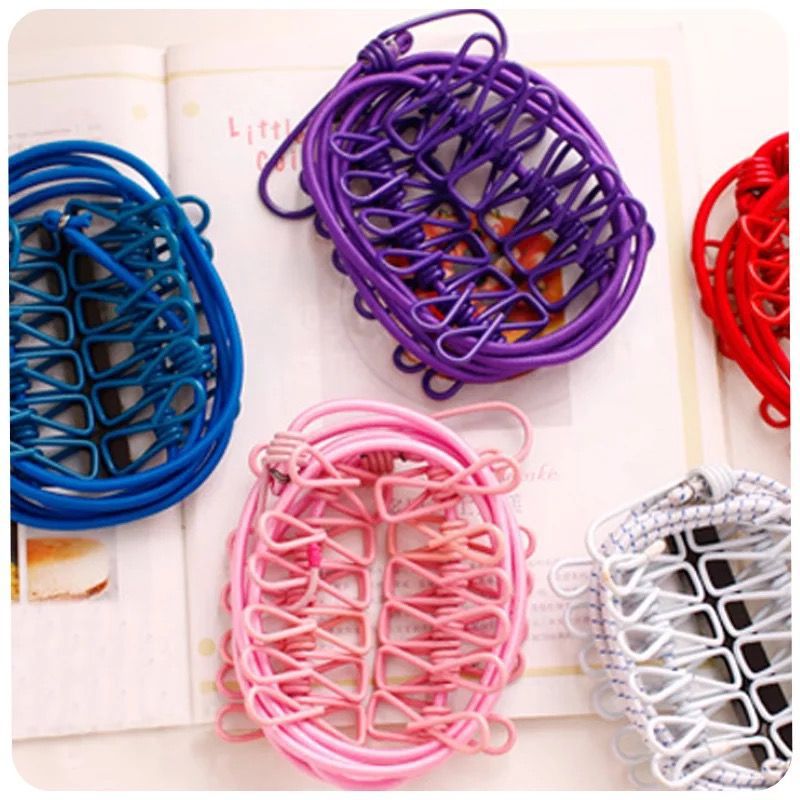 Travel Portable 12-Clip Household Foldable Clothesline Travel Drying Rack Clothes Pegs Clothes Hooks