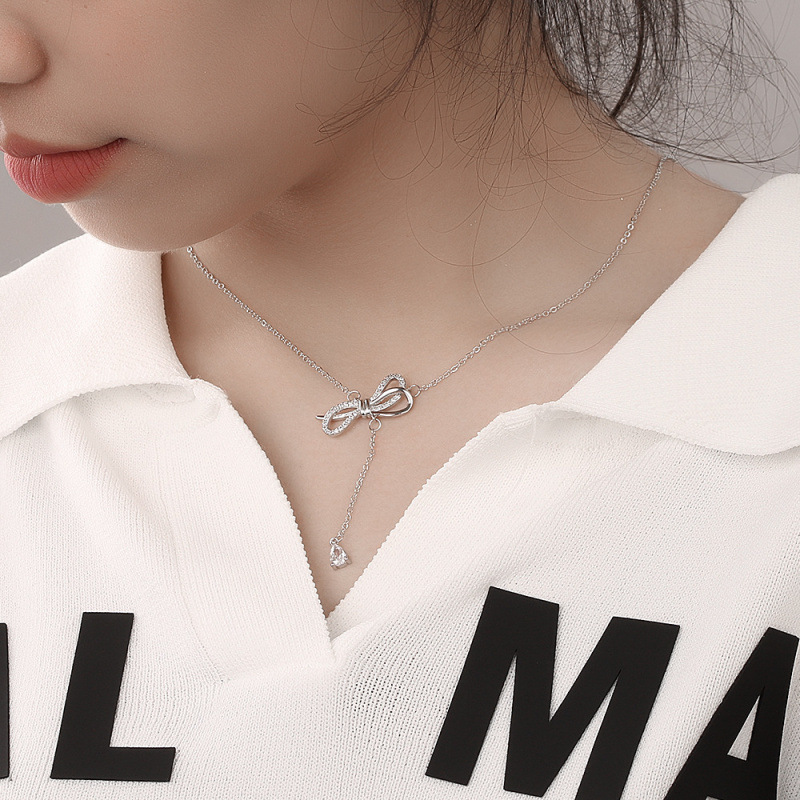 Songqi Necklace stainless steel with bow, small design summer chain for key bag for St. Valentine’s Day, light luxury style, Birthday gift