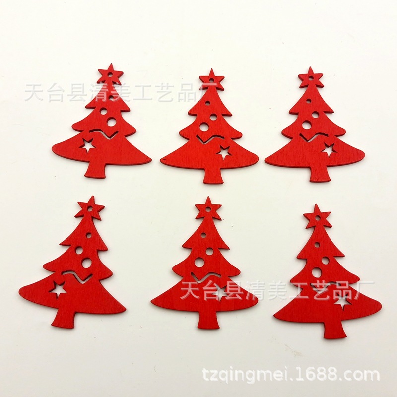 Productos de madera de la serie de Navidad roja DIY colgante de dibujos animados de Navidad de madera 10 piezas un paquete con 10 cuerda de cáñamo