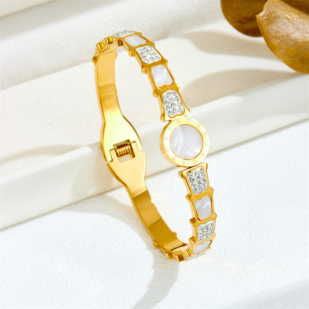 1 Piece Quantity IG Style Geometric Titanium Steel Shell Zircon Bangle In Bulk