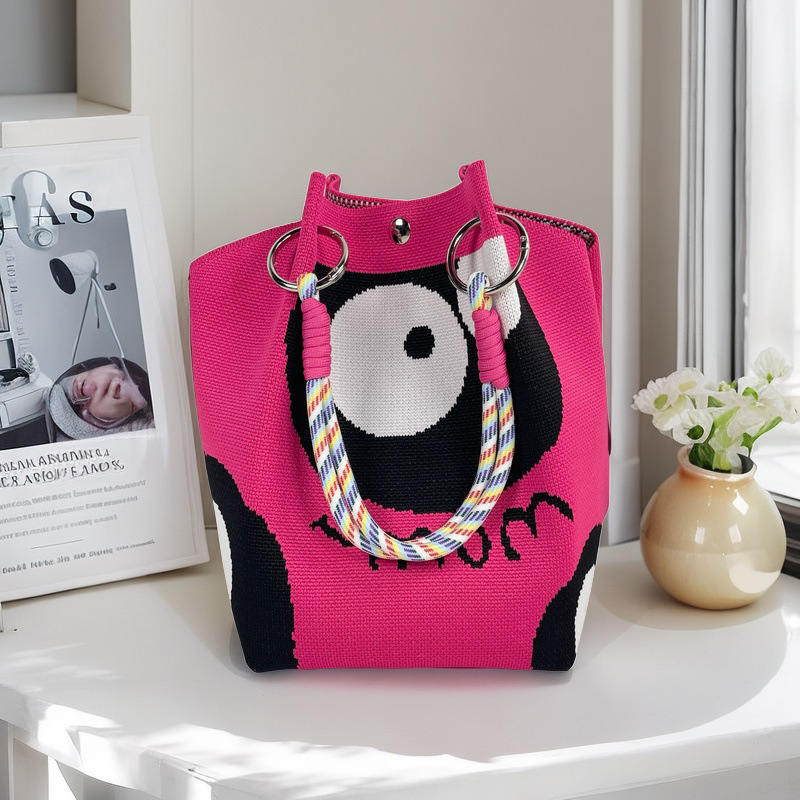 Nicho de diseño blanco y negro jersey jersey bolso de mano casual versátil gran capacidad bolso de mochila fábrica directa